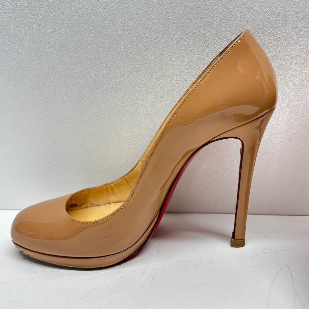 Christian Louboutin Patent Leather Pumps Womens 37 Nude Platform Red Bottoms - Picture 10 of 16